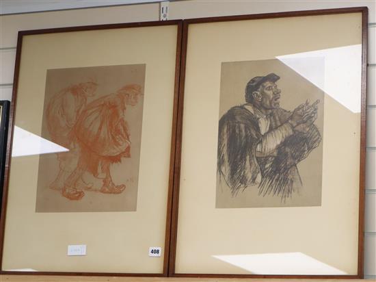 Sir Frank Brangwyn - Beggars two lithographs, 38 x 28cm.